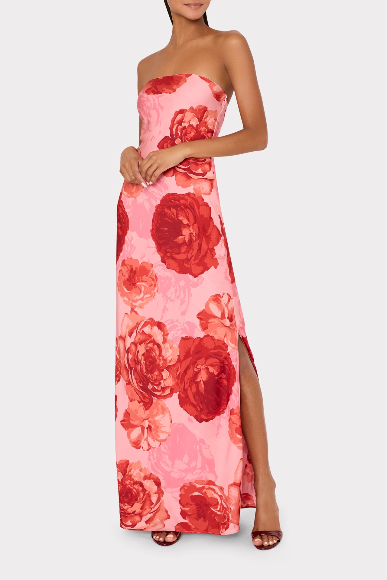 Vera Satin Floral Maxi Dress in Pink Multi | MILLY Vera Satin Floral Maxi Dress in Pink Multi | MILLY