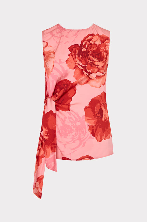 Pink Floral Serena Top with Side-Tie Detail - Flat Lay | MILLY