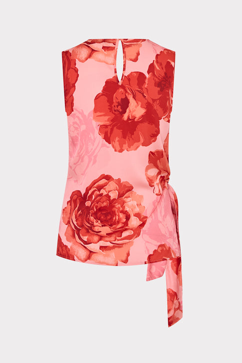 Pink Multi Floral Serena Top with Keyhole Back Detail - Flat Lay | MILLY