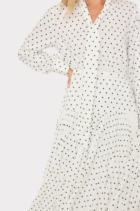 Kennedy Polka Dot Midi Dress - Belted Waist & Pleated Skirt Detail | MILLY