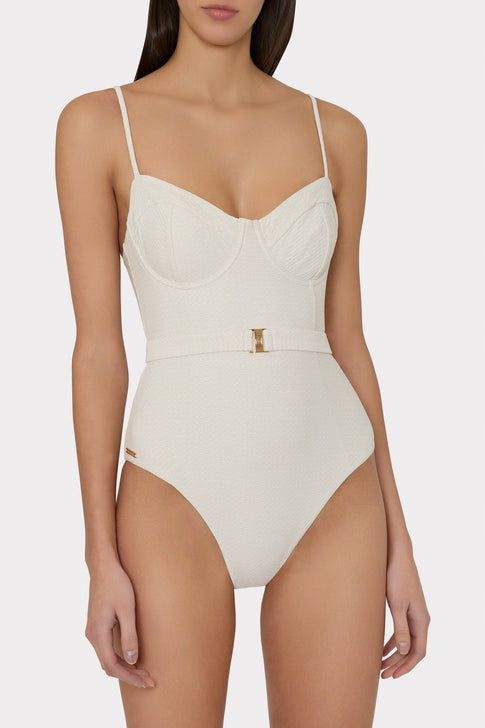 Chevron Belted One Piece Beige/Gold Image 2 of 4