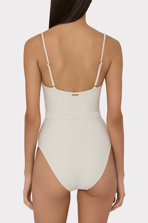 Chevron Belted One Piece Beige/Gold Image 3 of 4