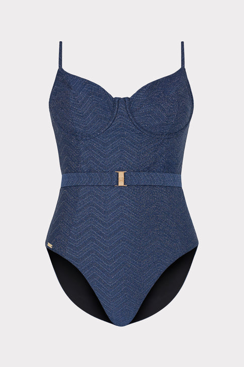 Chevron Belted One Piece Navy/Silver Image 1 of 4