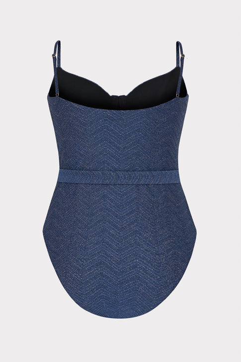 Chevron Belted One Piece Navy/Silver Image 4 of 4