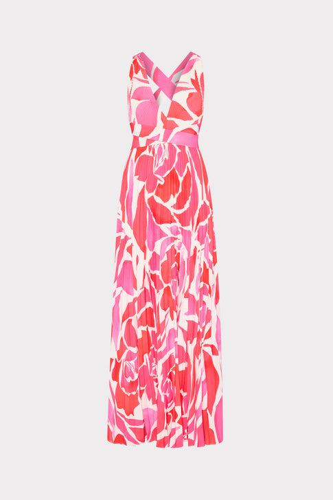 Oria Dream Rose Pleated Dress Magenta Multi Image 1 of 4
