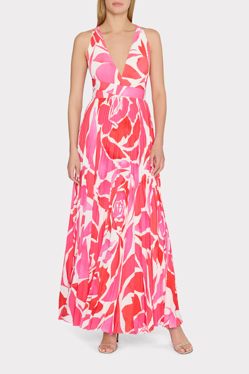 Oria Dream Rose Pleated Dress Magenta Multi Image 2 of 4
