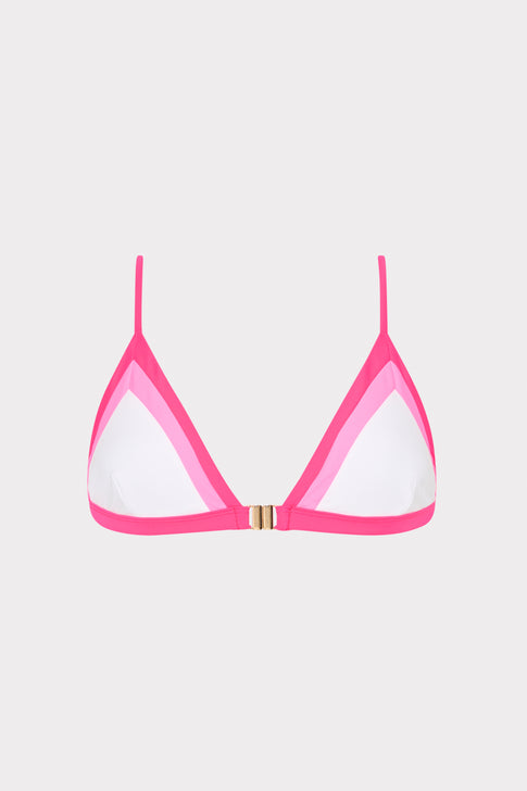Pink Color Block Triangle Bikini Top - Front View | MILLY