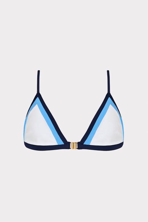 Navy Multi Colorblock Triangle Bikini Top - Front View | MILLY