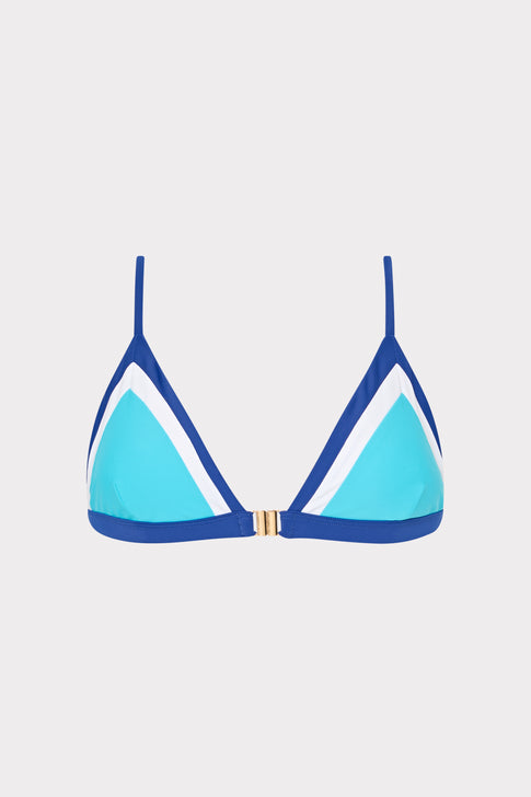 Ocean Blue Color Block Triangle Bikini Top - Front View | MILLY