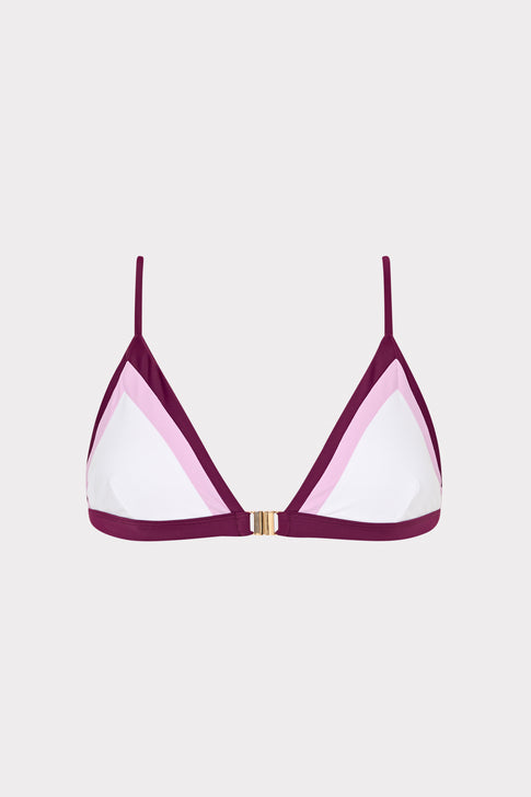Pink White Cabernet Color Block Triangle Bikini Top - Front View | MILLY