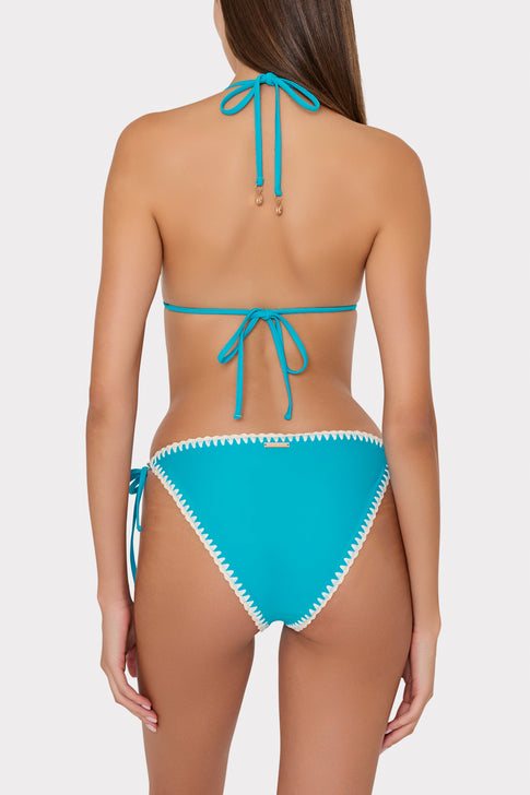 Teal Bikini Set with White Crochet Detail - Back View On Model | MILLY