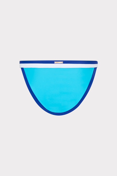 Ocean Blue Positano Bikini Bottom with White Waistband - Detail View | MILLY