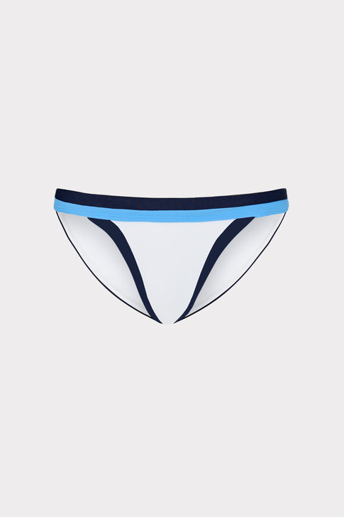 Navy Colorblock Bikini Bottom with Blue and White Stripes - Flat Lay | MILLY