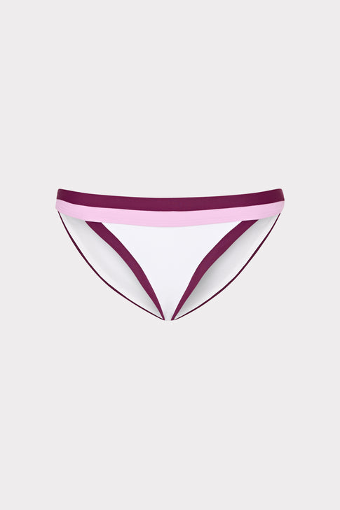 Pink & Burgundy Colorblock Positano Designer Bikini Bottom - Flat Lay | MILLY
