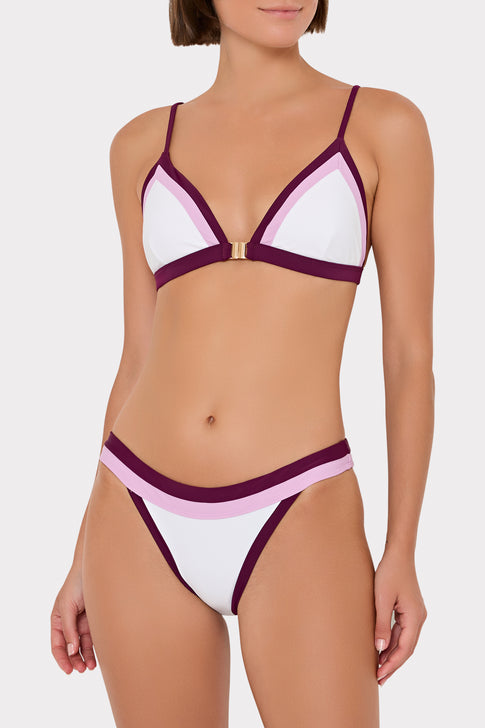 Pink & Burgundy Positano Colorblock Bikini Set - Front View On Model | MILLY
