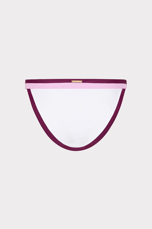 Pink & Burgundy Positano Bikini Bottom - Low Rise Detail Flat Lay | MILLY