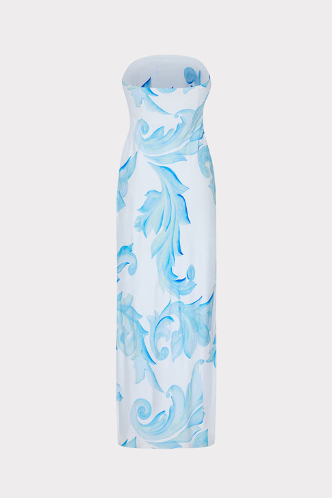 Light Blue Floral Vera Strapless Maxi Dress - Back View Detail | MILLY