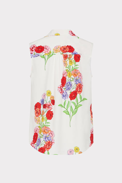 White Multi Josephine Printed Blouse, unique floral sleeveless designer top - Back View | MILLY