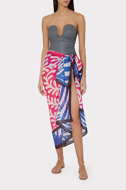 Multi Print Designer Sarong - Styled with Grey Swimsuit | MILLY