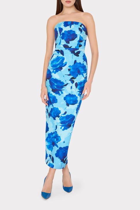 Orion Blurred Blossom Jacquard Dress Blue Multi Image 2 of 5