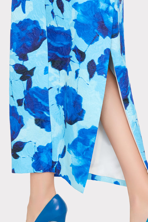 Orion Blurred Blossom Jacquard Dress Blue Multi Image 4 of 5