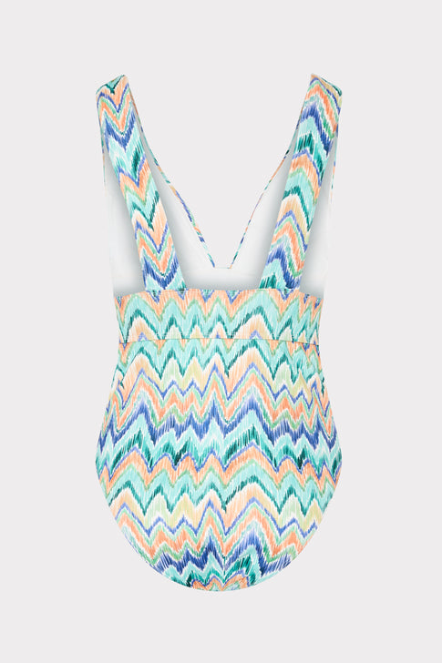 Tropical Multi Chevron One Piece - Strap Detail Flat Lay | MILLY