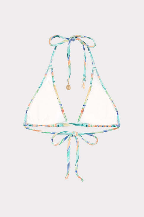 Tropical Chevron Triangle Bikini Top with Halter Straps - Flat Lay | MILLY