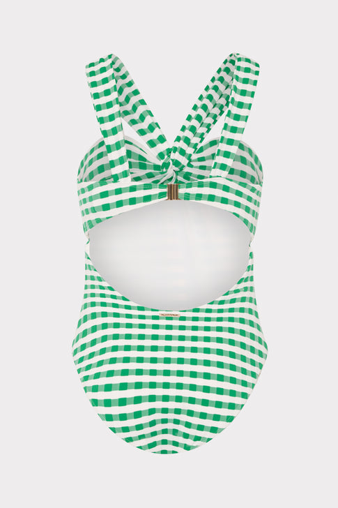 Green White Gingham Designer Bandeau One Piece - Complete Back View | MILLY