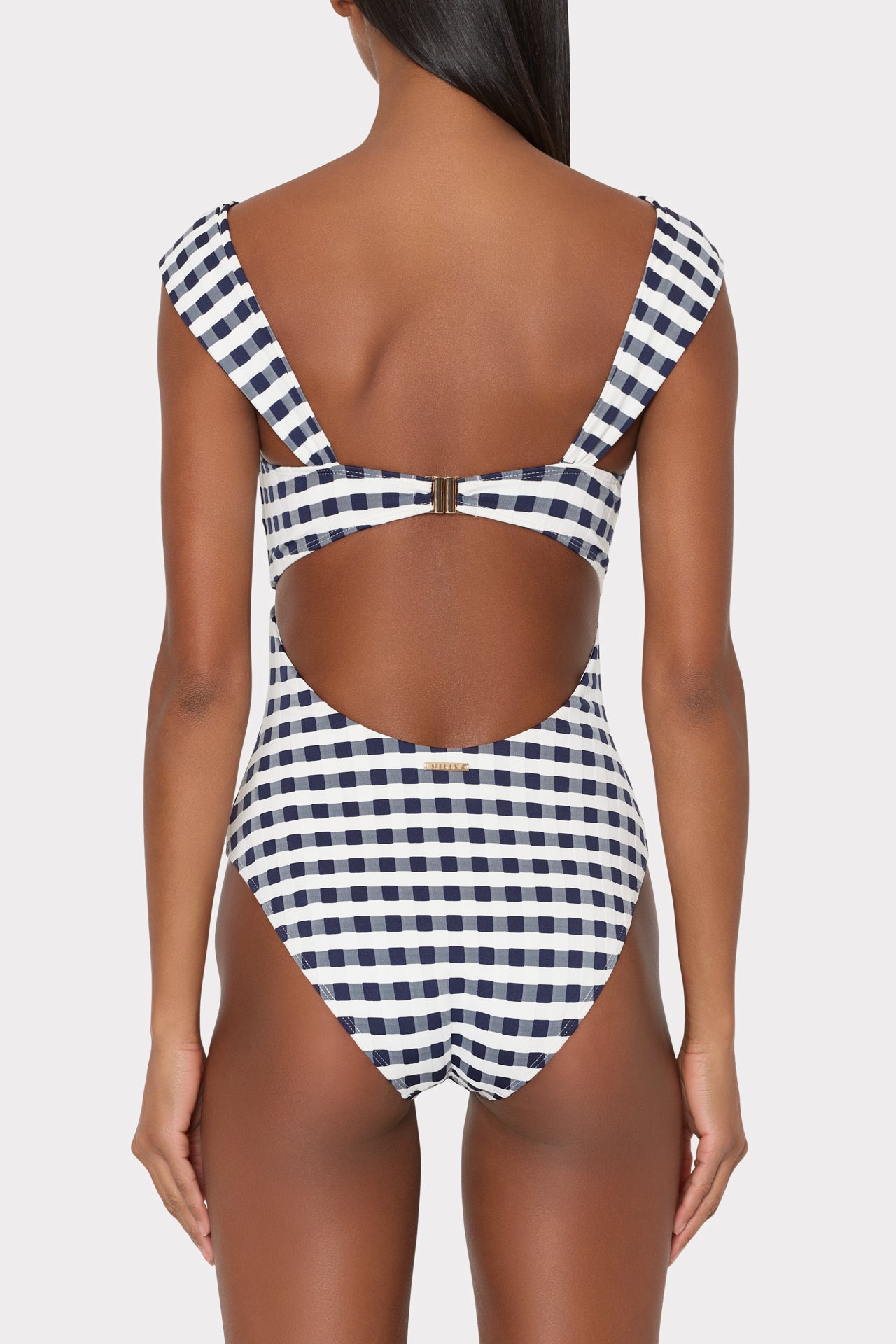 Betsy Jacquard Cottage Bandeau One Piece in Navy/White | MILLY