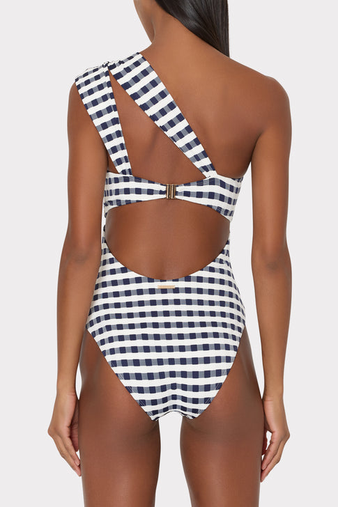 Elegant Gingham Bandeau Swimsuit - Back Cutout Design | MILLY