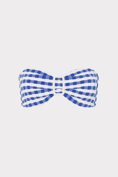 Blue White Gingham Bandeau Bikini Top - Flat Lay | MILLY