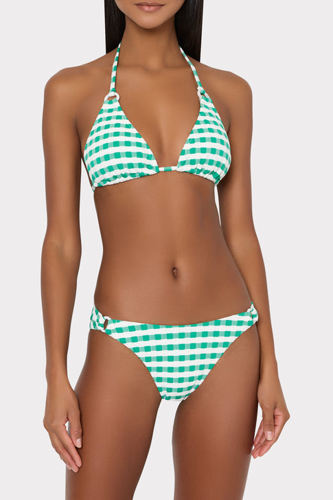 Green and White Gingham Designer Bikini Set on Model - Front View | MILLY