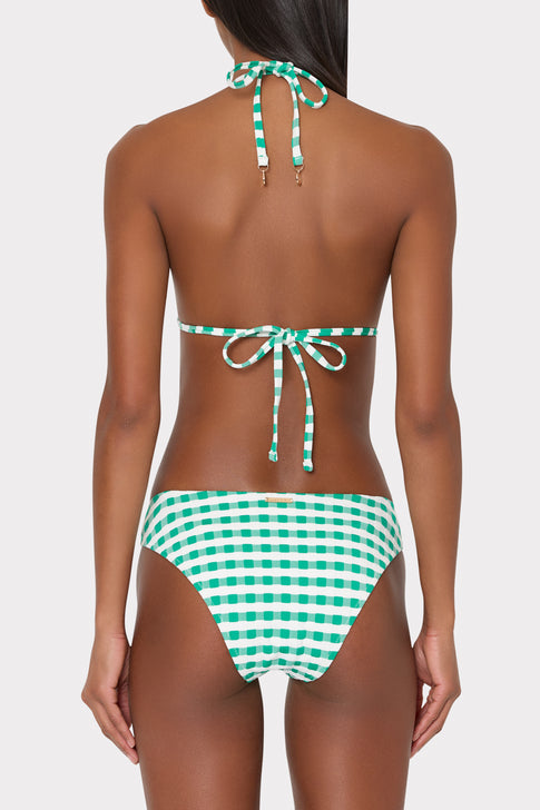 Green and White Gingham Bikini with Adjustable Halter Ties - Back View on Model | MILLY
