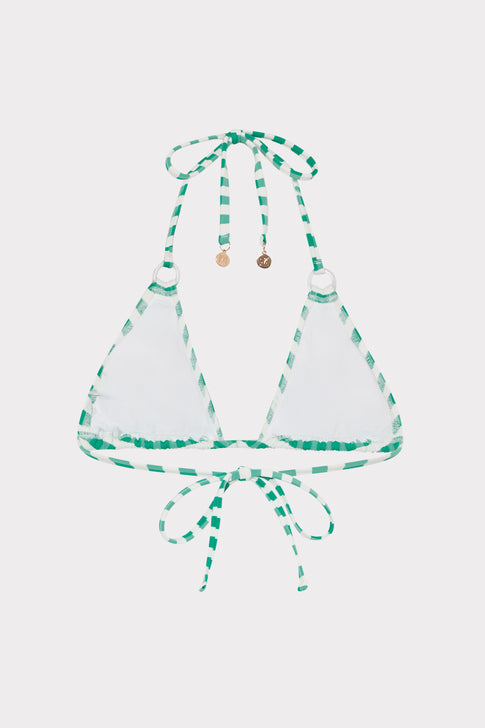 Green and White Gingham Triangle Bikini Top with Ring Detail - Flat Lay | MILLY