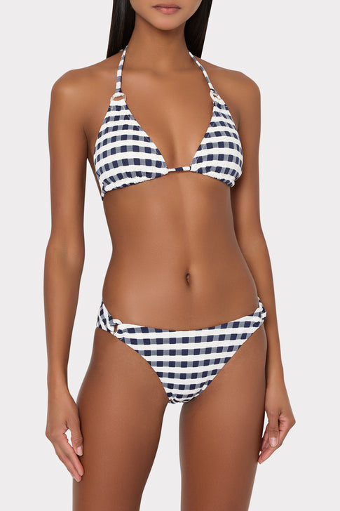 Navy White Gingham Designer Bikini Top - On Model Front View | MILLY