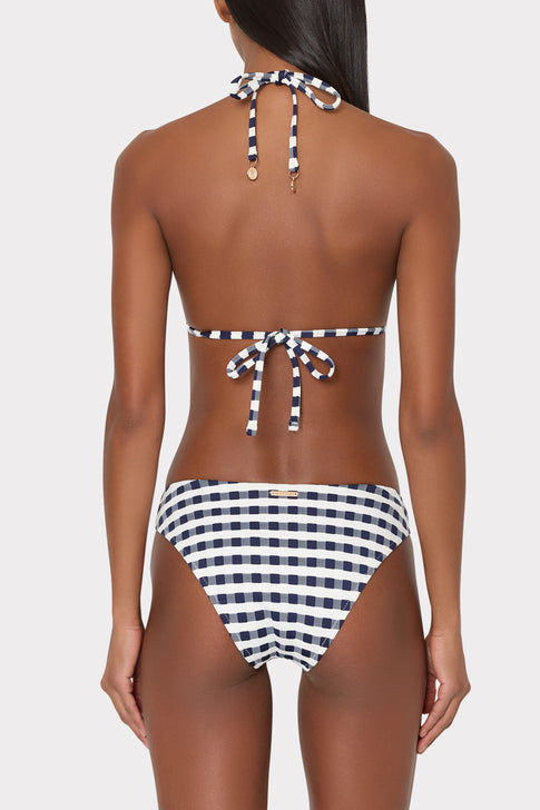 Navy White Gingham Triangle Bikini Top - Back View with Tie Details | MILLY