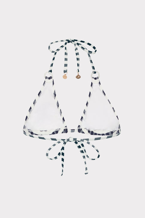 Navy White Gingham Halter Bikini Top - Flat Lay Detail | MILLY