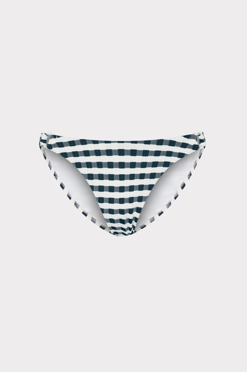Navy White Gingham Jacquard Cottage Ring Bikini Bottom - Flat Lay | MILLY