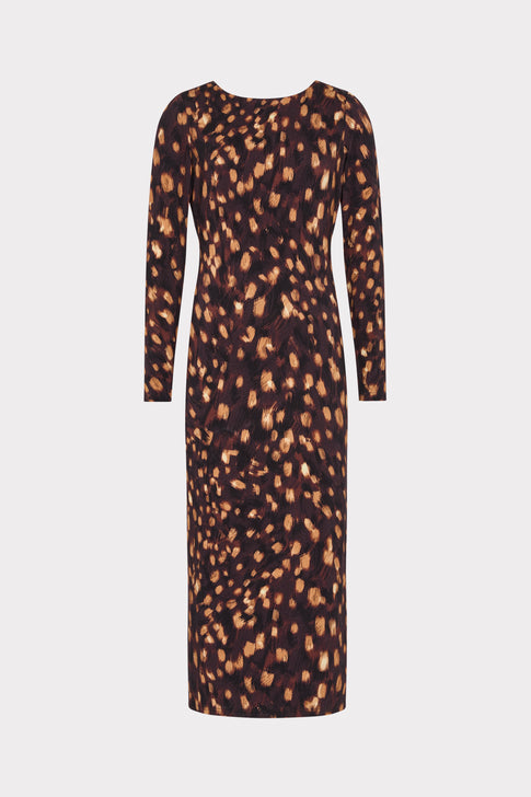 Brown Multi Leopard Print Knit Midi Dress - Front Flat View | MILLY