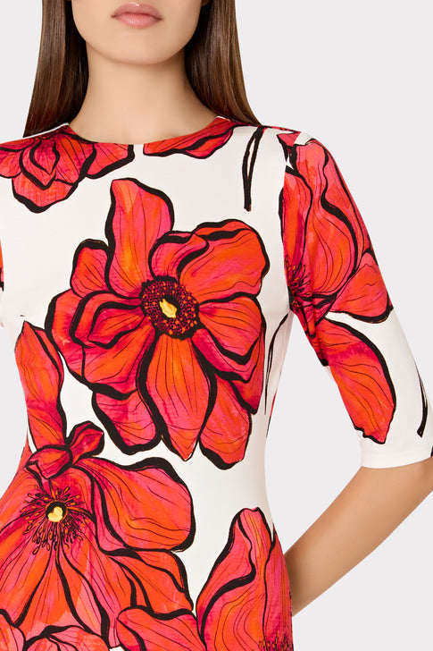 Windflower Jersey Midi Dress Coral Multi Image 4 of 6