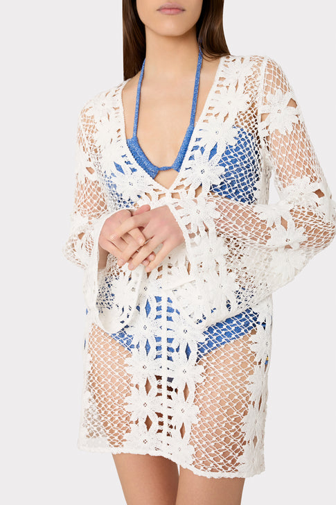 Floral Crochet Coverup Dress White Image 3 of 5