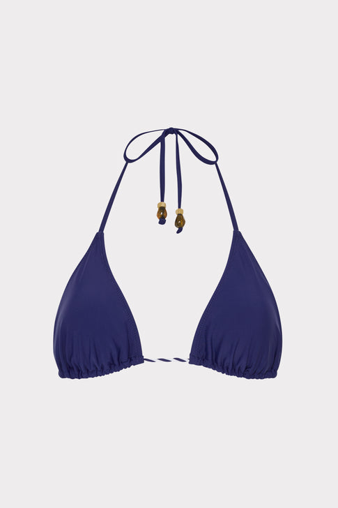 Navy Designer Rope Bikini Top - Flat Lay with Twisted Cord Detail | MILLY
