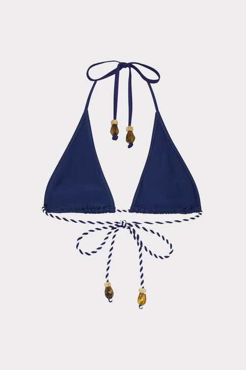 Navy Twisted Rope Bikini Top - Close-Up Detail with Bead Accents | MILLY