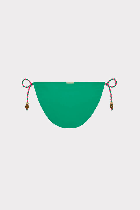 Green unique bikini bottom with multicolor twisted rope ties - Detail View | MILLY