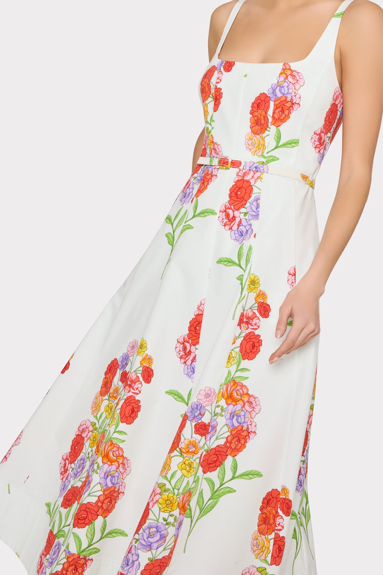 Nia Printed Midi Dress in White Multi | MILLY