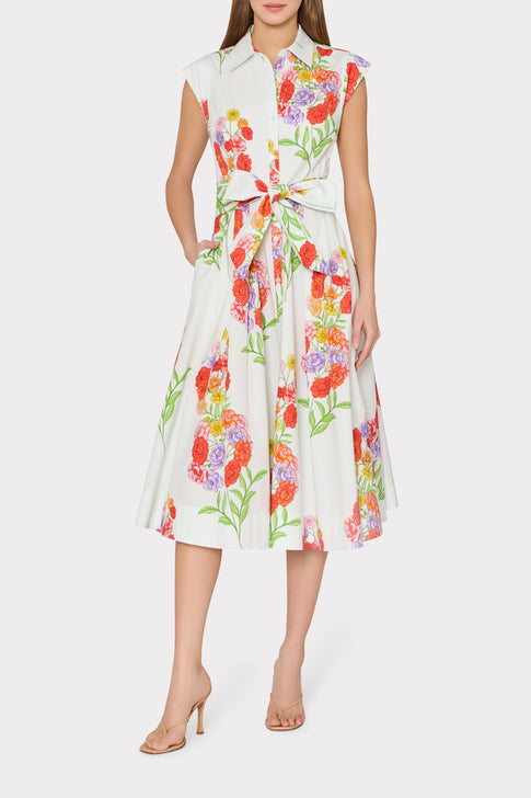 Model wearing White Multi Jules Printed Poplin Dress - Full Length Front | MILLY
