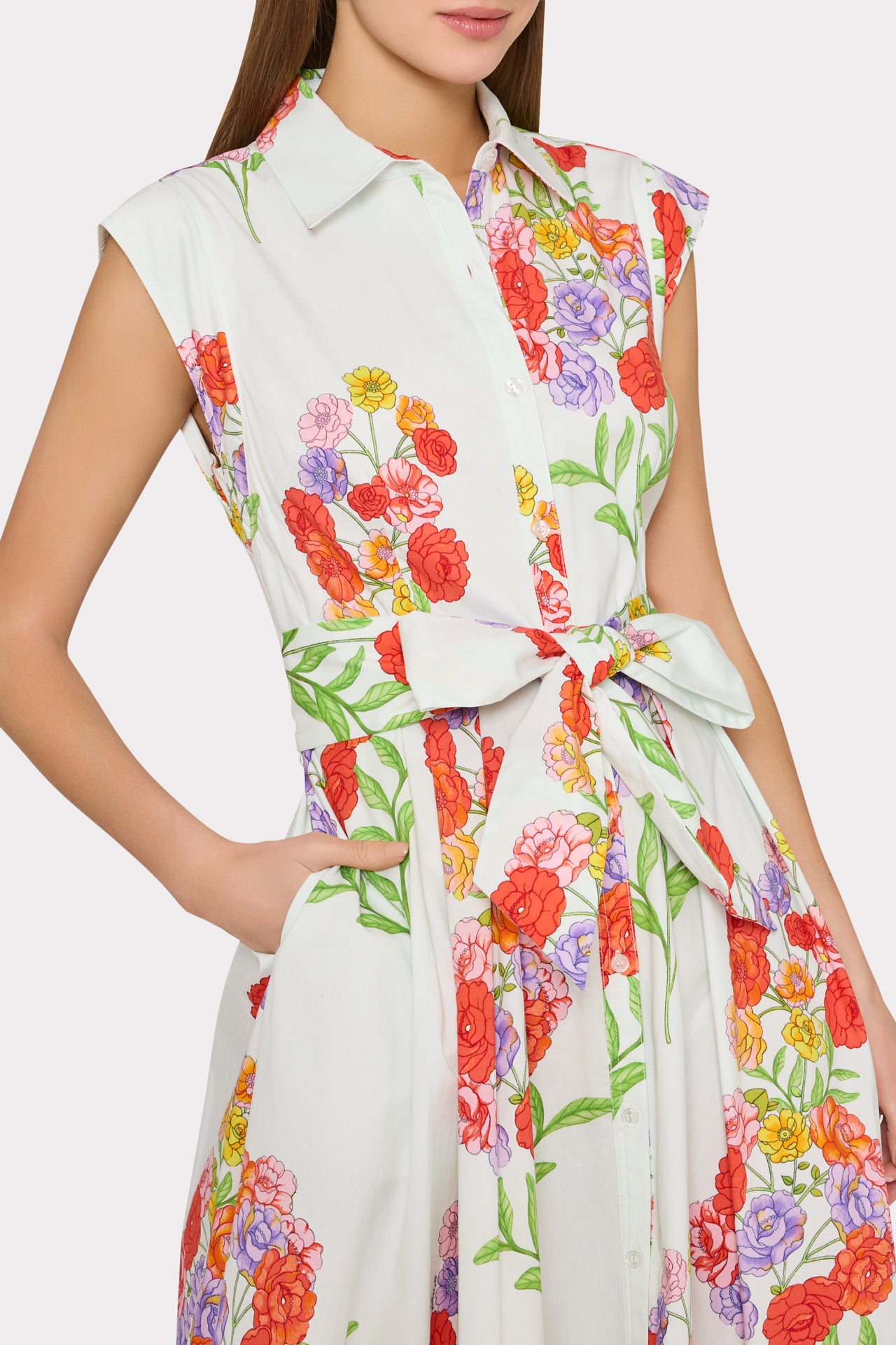 Jules Printed Poplin Dress in White Multi
