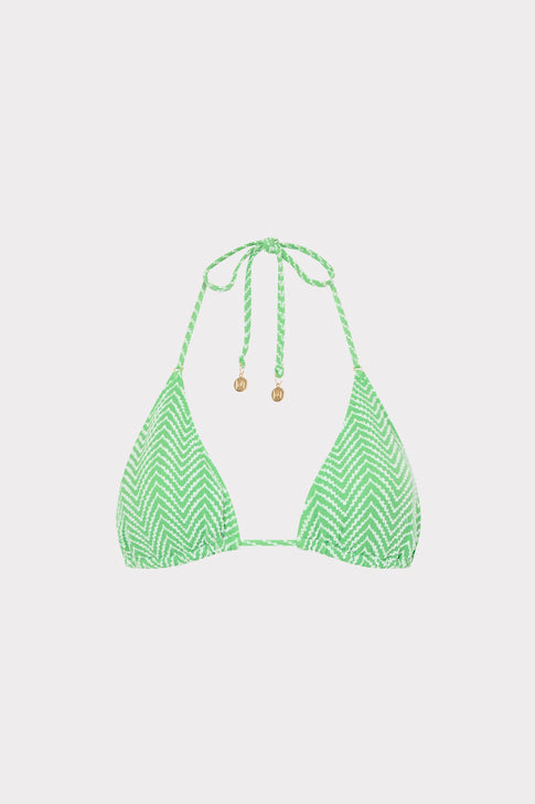 Green Chevron Triangle Bikini Top - Flat Lay | MILLY