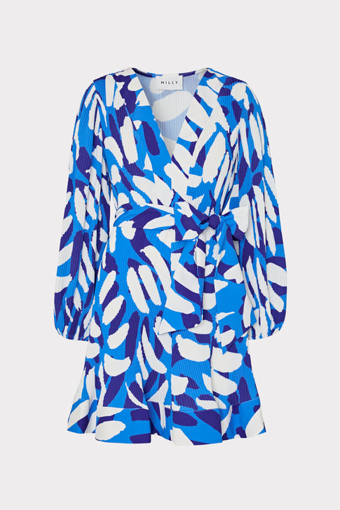 Liv Brushstroke Pleated Dress Blue Multi Image 1 of 4