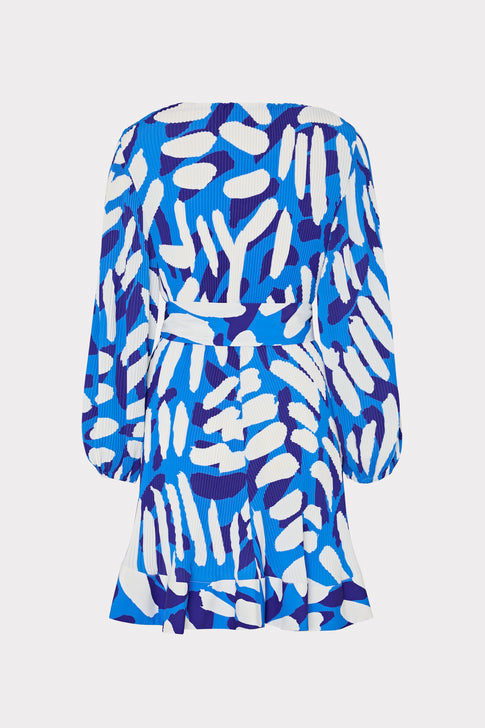 Liv Brushstroke Pleated Dress Blue Multi Image 4 of 4